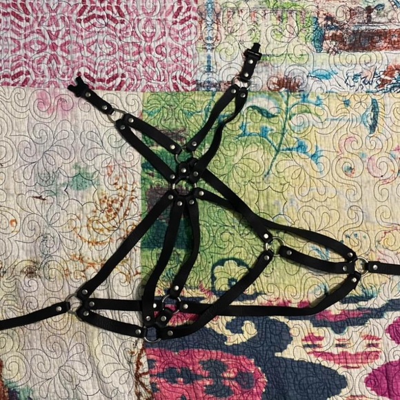 OOAK Handcrafted Asymmetrical Genuine Leather Harness - Picture 2 of 3